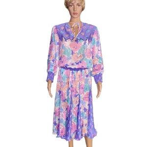 Indigo Lites ~ One Size ~ Vintage ~ Floral Pastel Multi-Colors ~ 2 Piece Dress